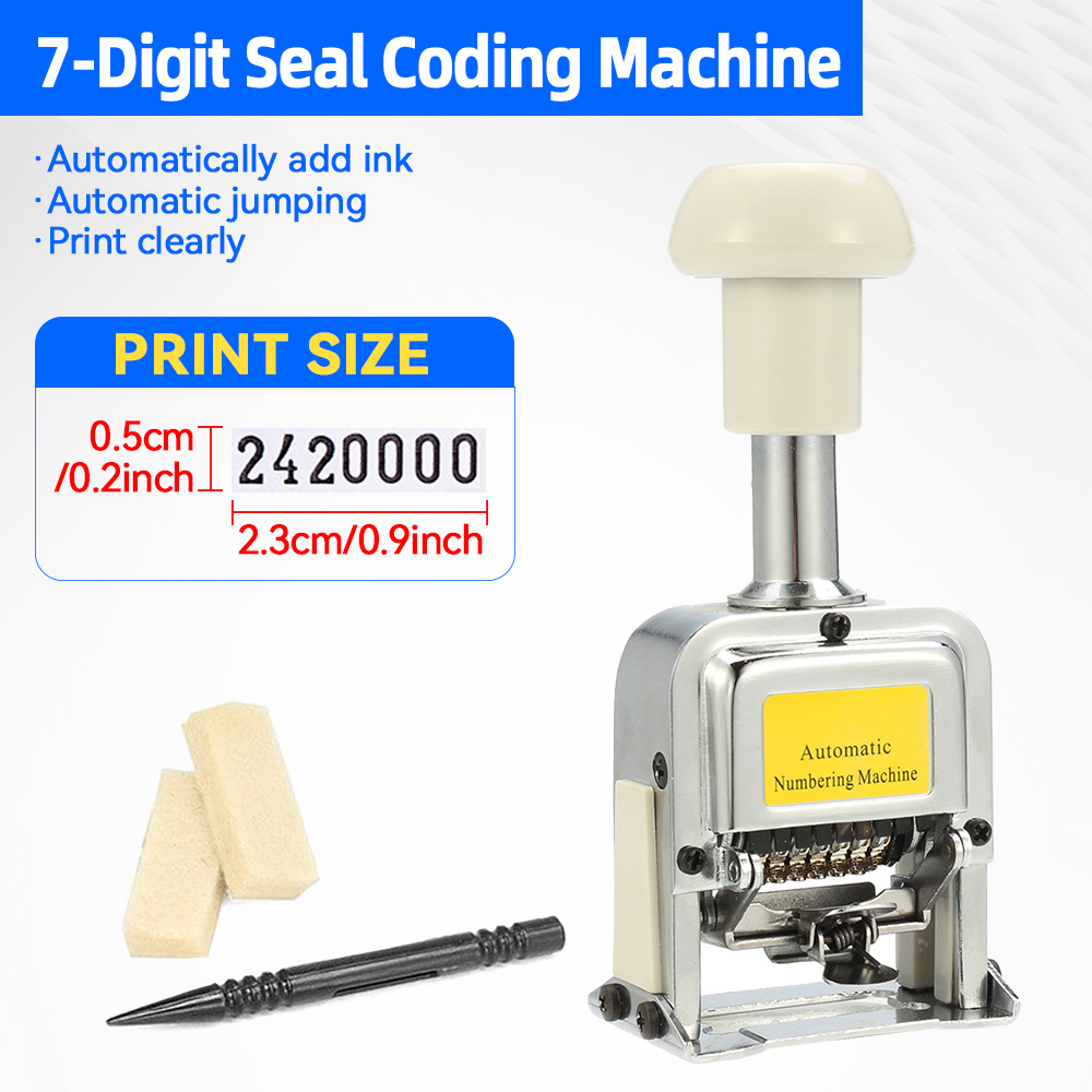 Rubber Date Stamp - Máquina automática Número, 7 Posição, Número