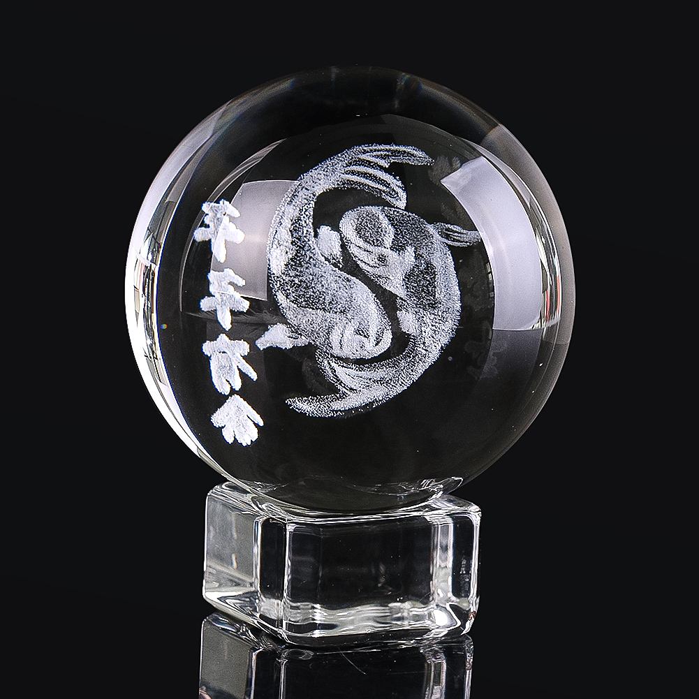 Paper Weight Crystal - 3D Gravado Cristal Lucky Fish Ball,